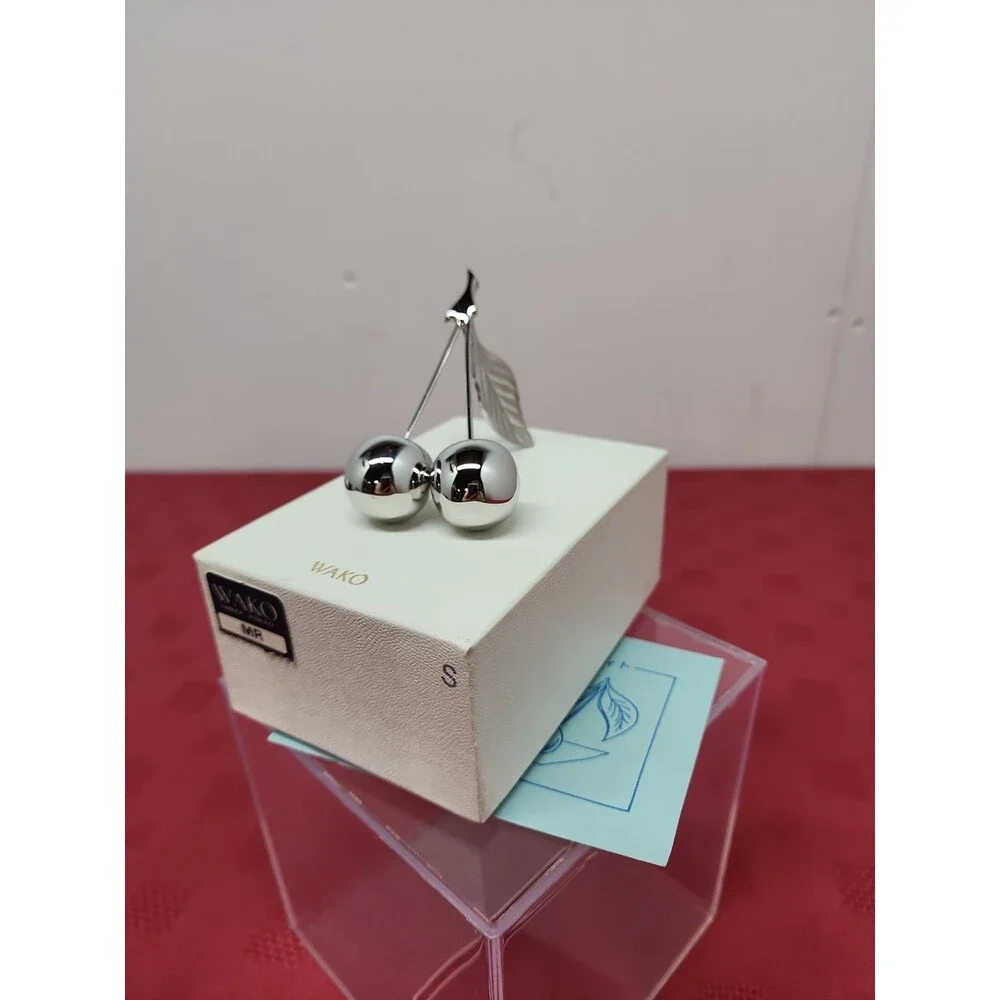 VTG Ginza Silver Cherry Paperweight/ Calligraphy Brush Holder NewOld Stock 1970s